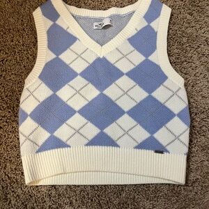 Hollister Blue and White Argyle Sweater Vest